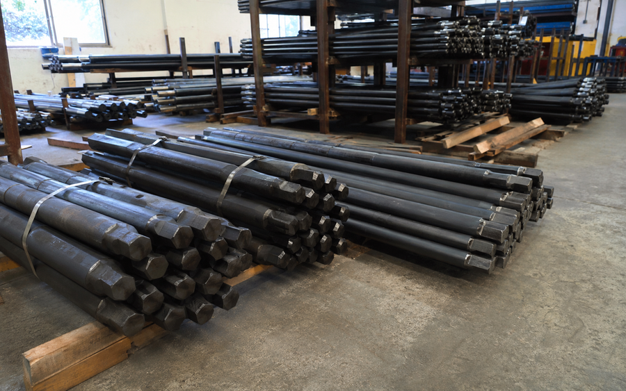 H22 tapered drill rods stored in factory warehouse