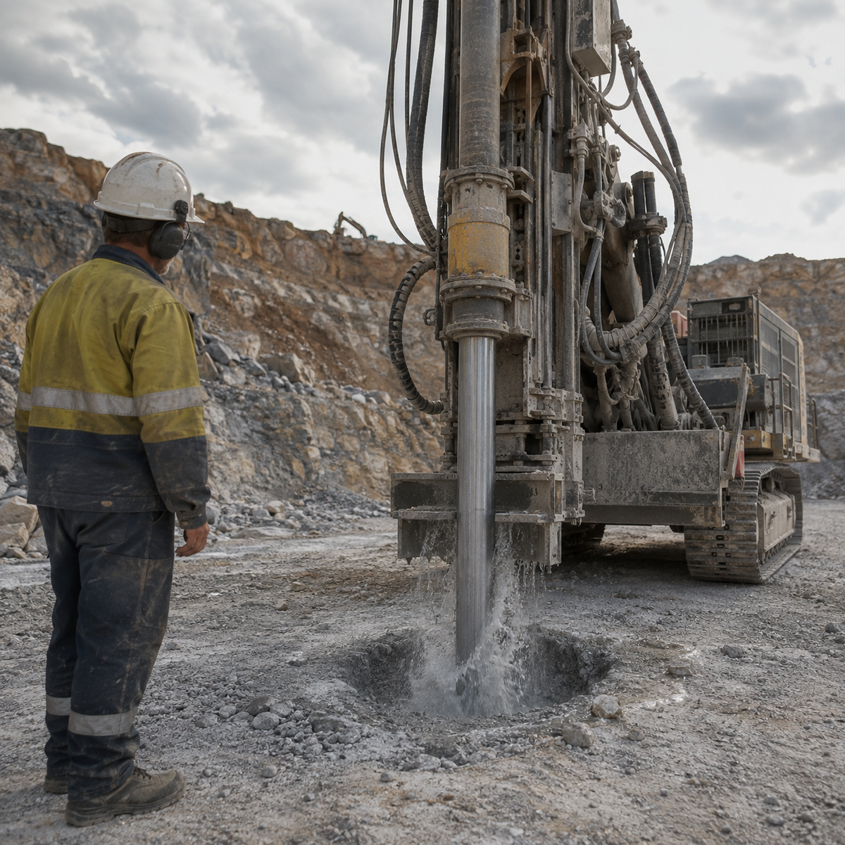 DTH drilling with cuttings returning through the borehole annulus