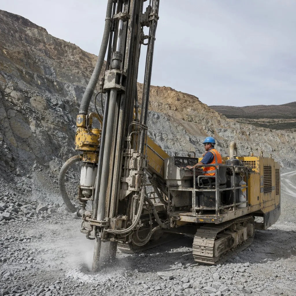 DTH drill rig using drill pipes for deep-hole rock drilling