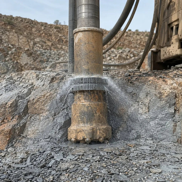DTH drilling in competent rock where intact rock strength is one input to drilling performance