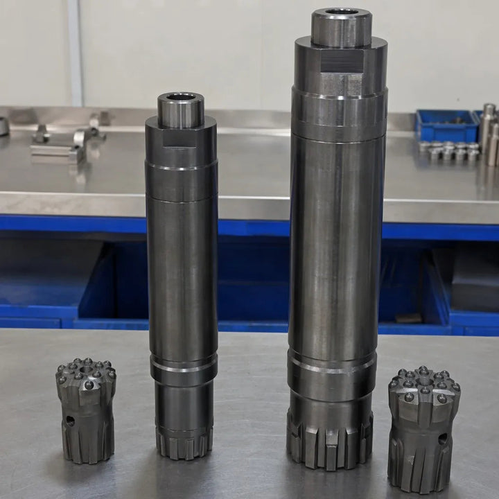 Different DTH hammer sizes arranged for matching hole diameter and compressed-air supply