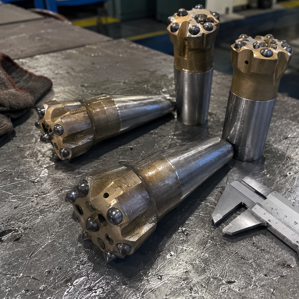 H22 tapered button bit face showing carbide button positions and gauge row