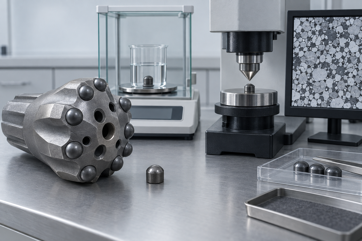 H22 tapered button bit carbide grade verification using density, hardness and microstructure checks