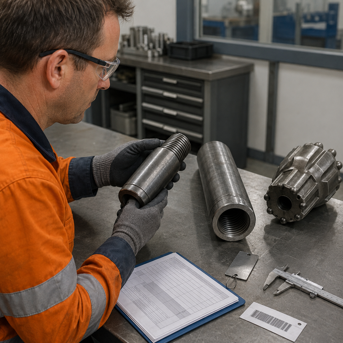 Inspector matching rock drilling tools with material and lot traceability records