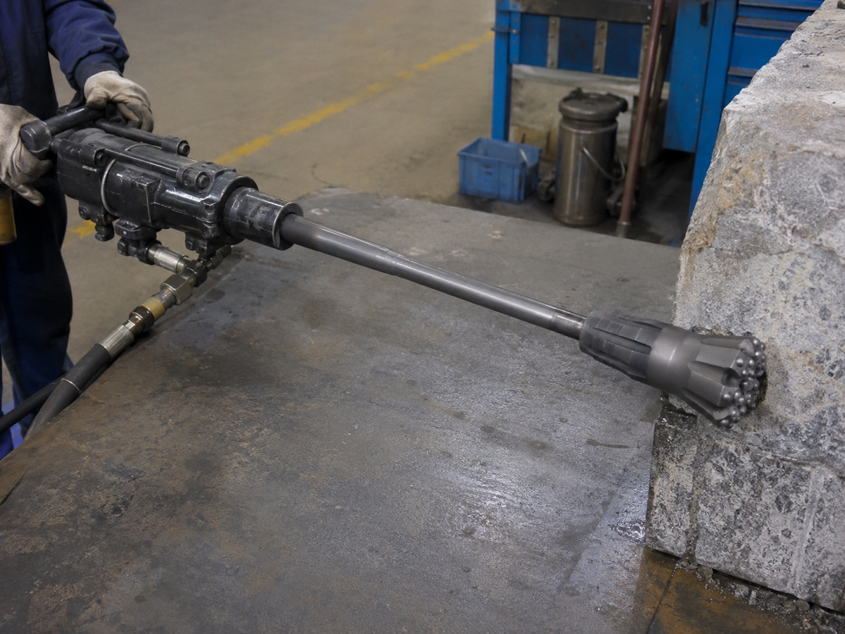 H22 tapered drill rod assembled with a pneumatic rock drill and taper-fit bit