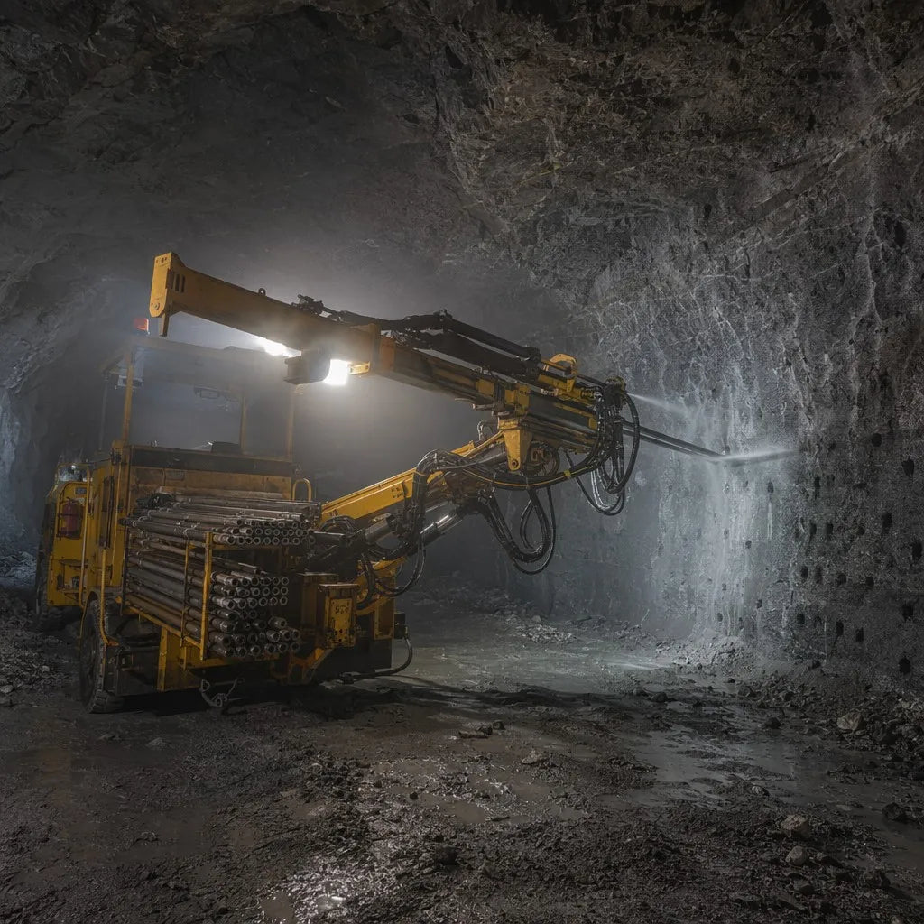 Top hammer rig drilling hard rock with a T38 drill string