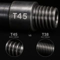 T45 drill rod thread detail larger coarser rope profile macro heavy-wall coupling