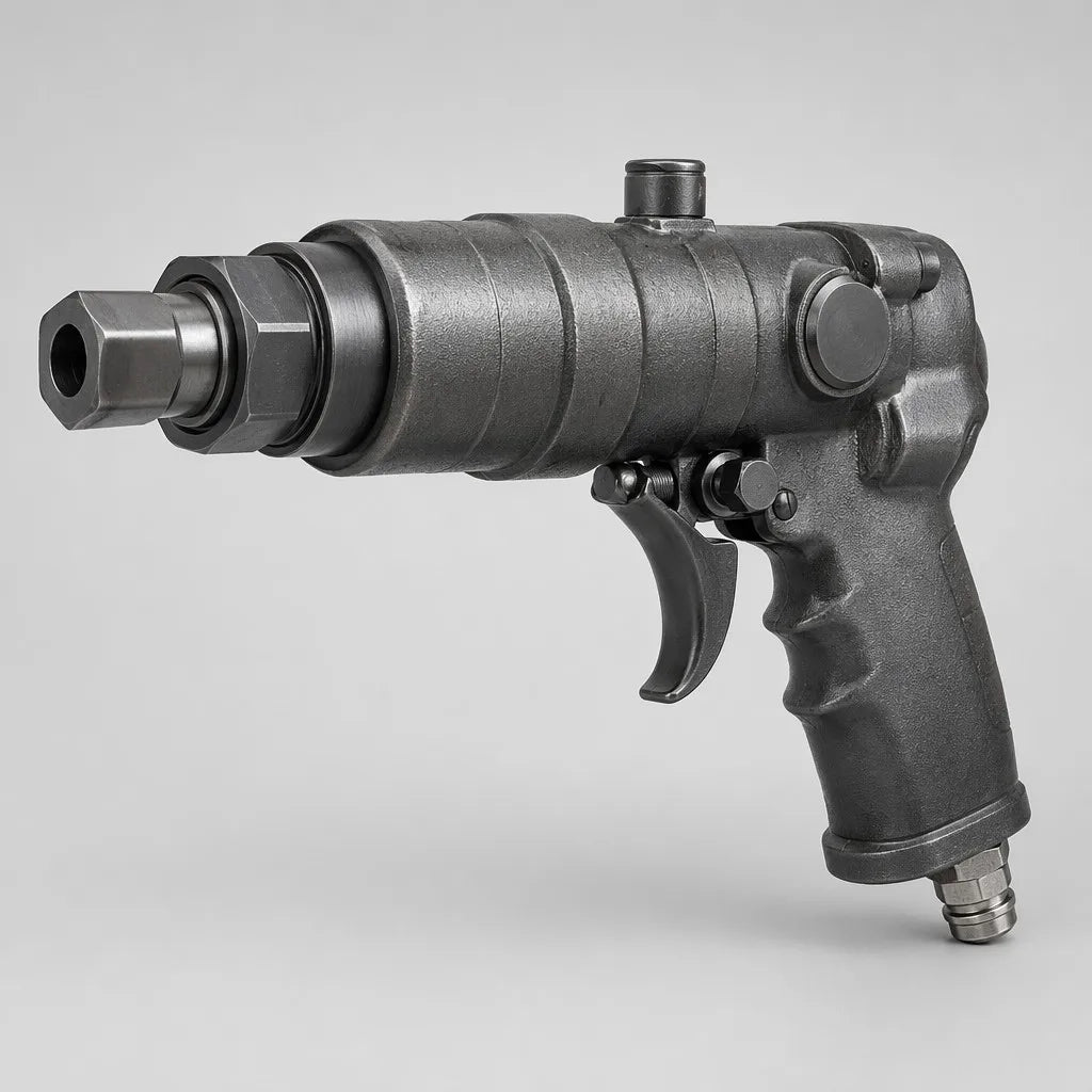 Y19A hand-held pneumatic rock drill — full product view on studio background, compact pistol-grip design