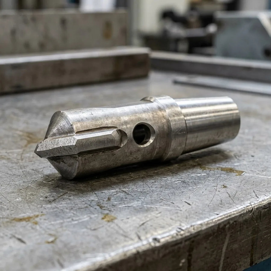 11-degree taper chisel bit with single carbide cutting edge and tapered socket