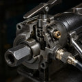 YT24-family rock-drill control and chuck-interface detail; exact shank size and hose connection require model-specific confirmation.