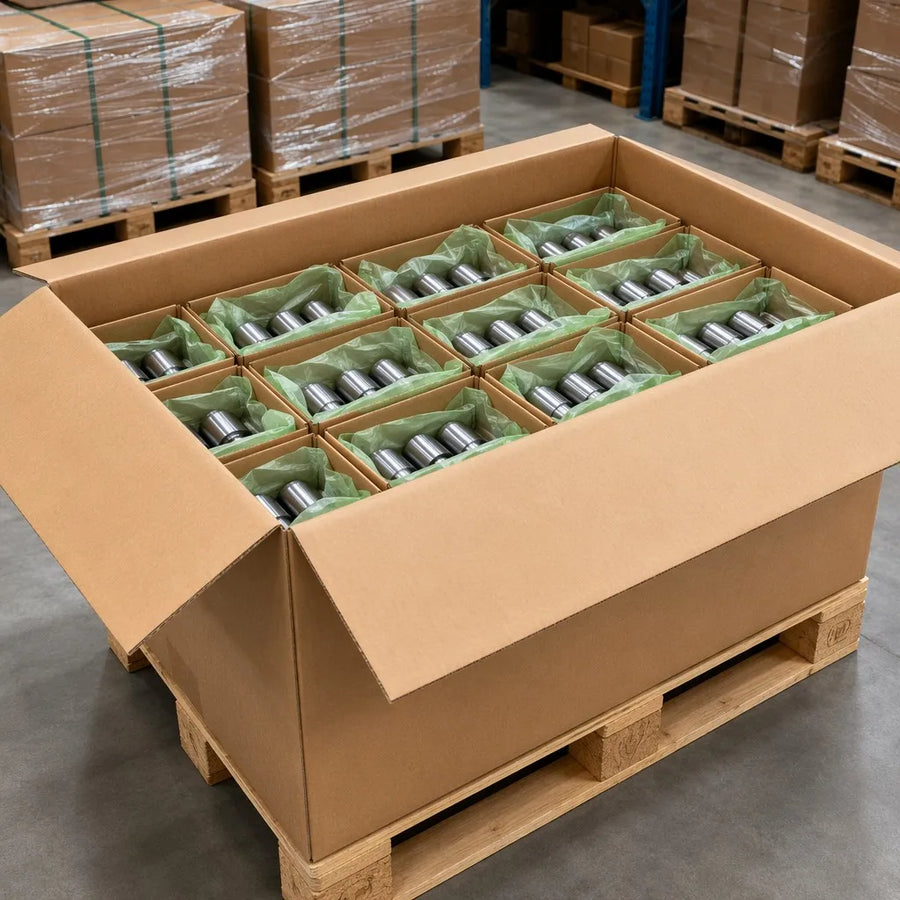 R32 coupling sleeves export packaging divided box tray VCI paper carton pallet