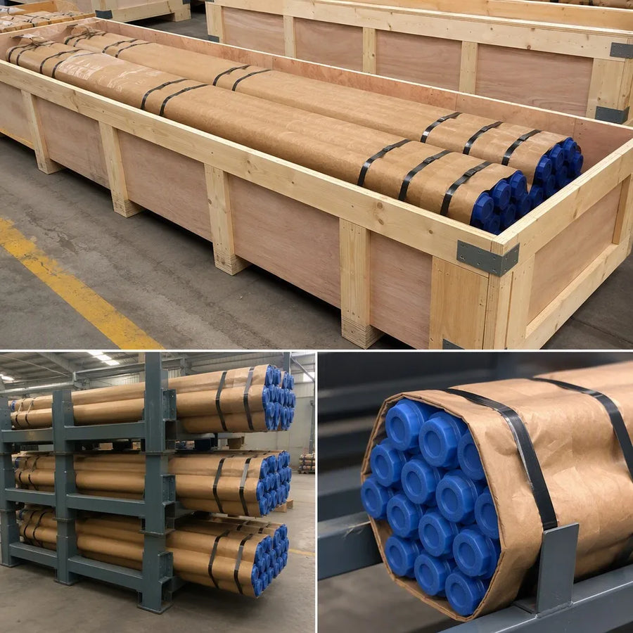 76mm DTH pipe export packaging bundle end protectors VCI paper wooden crate