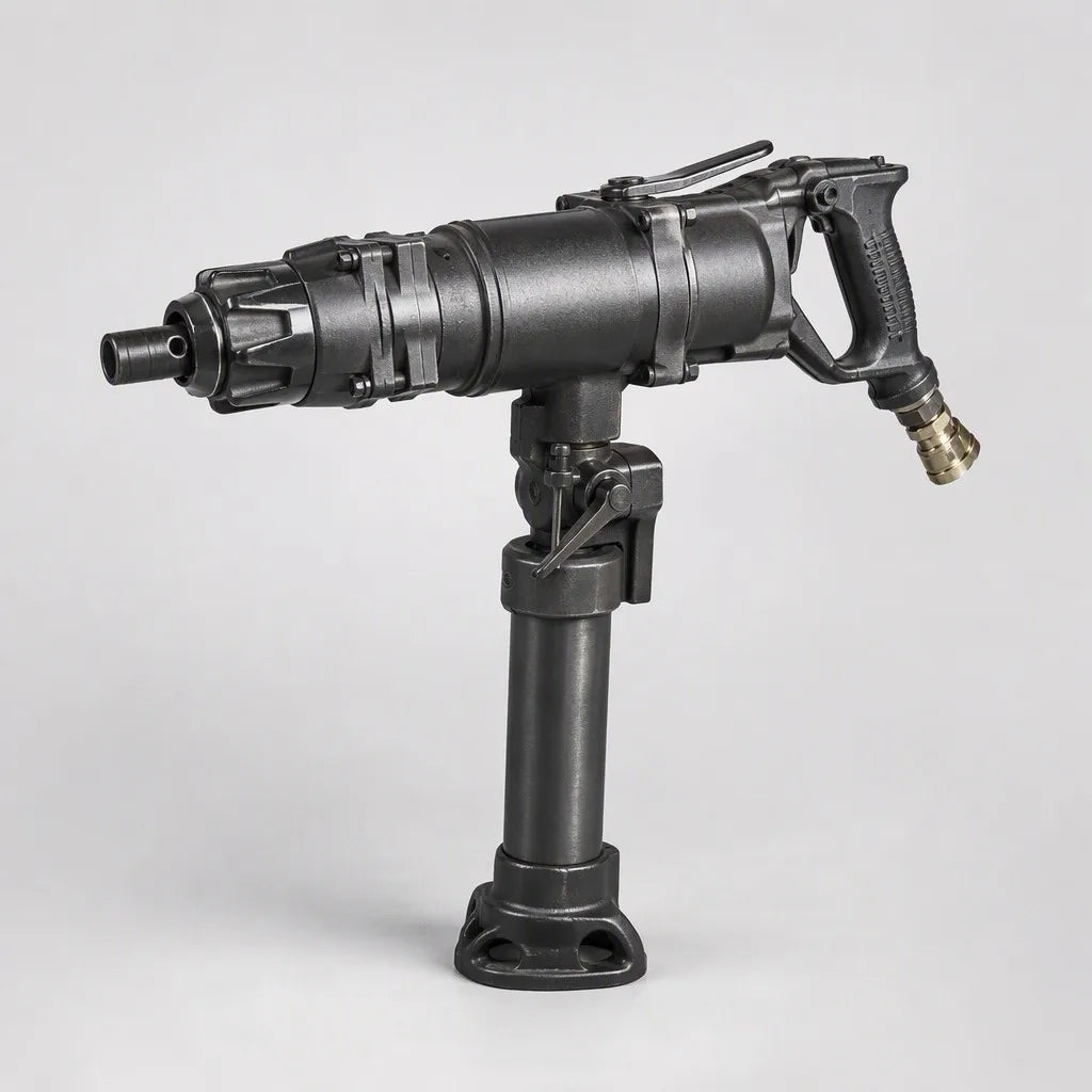 YT24-family pneumatic rock-drill inquiry reference shown with an air-leg assembly; exact drill suffix, air-leg model and mounting interface require quotation confirmation.