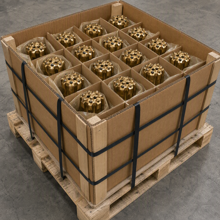 T45 Threaded Button Bit packed for shipment