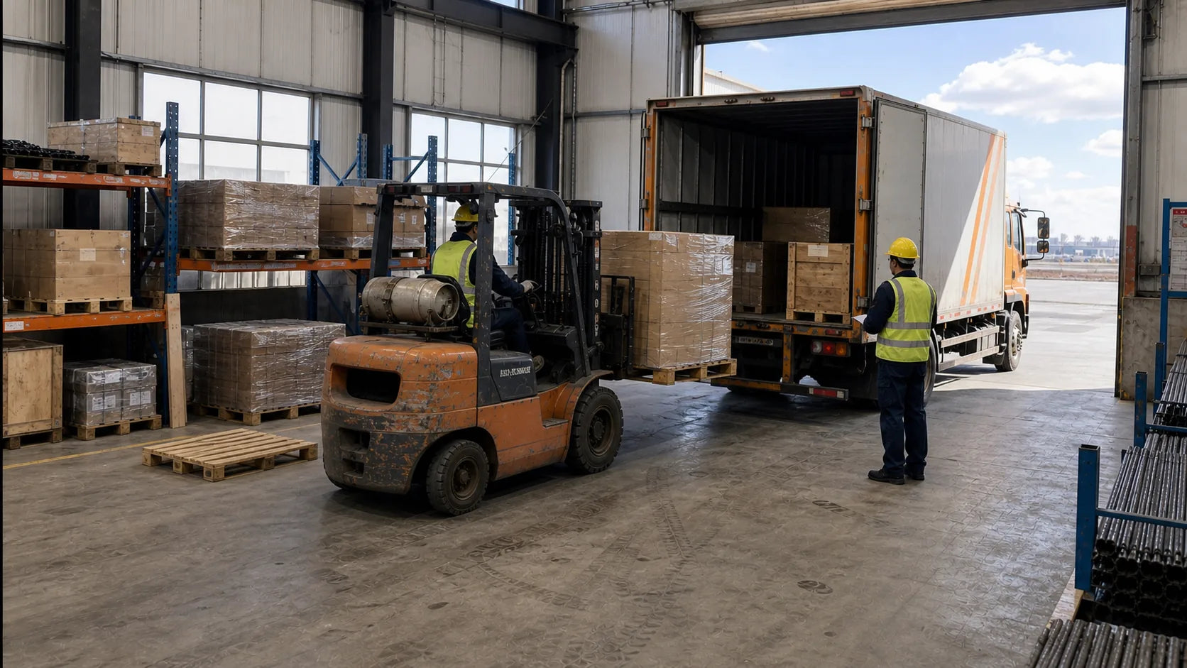 Boxed equipment transferred at the dispatch stage